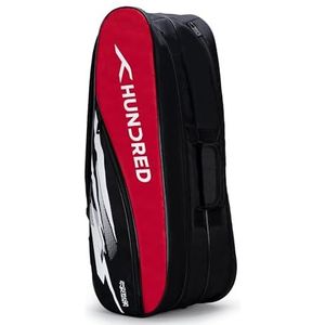 Hundred Cosmogear Badmintontas (zwart/rood) | Dubbele ritssluiting | Tas met voorvak met ritssluiting | Materiaal: polyester | Gevoerde rugbanden | Gemakkelijk draaggreep