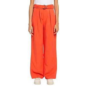 ESPRIT Collection Pantalon en Lin Mixte Taille Haute et Ceinture, Orange/rouge, 44W / 30L