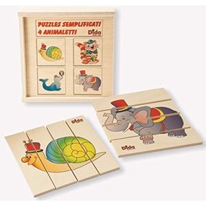 Dida - 4 planken houten puzzel voor kinderen | Educatieve spellen gemaakt in Italië | Educatieve spelletjes voor dieren