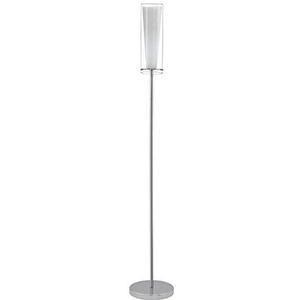 Eglo Pinto Vloerlamp, 1 lichtpunt, verchroomd staal, helder, wit en opaal mat glas, fitting: E27, inclusief voetschakelaar