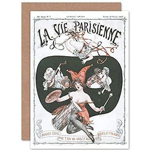 La Vie Parisenne Mardi Gras 1920 Magazine Cover Sealed Greeting Card Plus envelop Blank binnenkant tijdschriftenafdekking