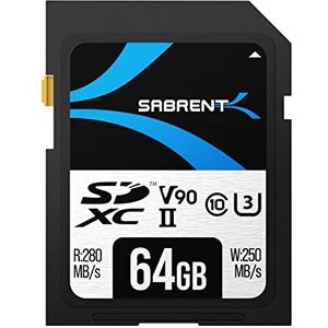 SABRENT SD-geheugenkaart 64 GB v90, sdxc Card uhs ii, SD-geheugenkaart klasse 10, u3, R280MB/s W250MB/s Full HD Ultra 8K (SD-TL90-64GB)