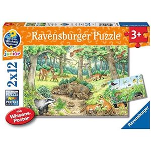 Ravensburger kinderpuzzel - 05673 dieren in het bos en op de weide - 2x12 stukjes + kennisposter, waarom? Waarom zou? Puzzel voor kinderen vanaf 3 jaar: Puzzelplezier gecombineerd met expertise kennis