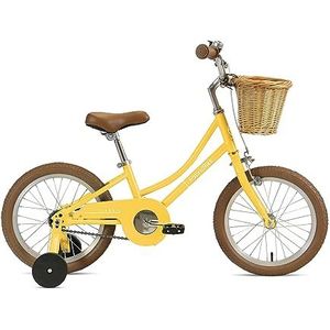 FabricBike Kinderfiets met pedalen voor jongens en meisjes, afneembare trainingswielen, remmen, 12 en 16 inch wielen, 4 kleuren (Classic Honey, 16 inch: 3-7 jaar)