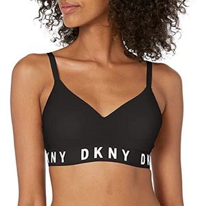 DKNY Cozy Boyfriend push-up-beha zonder beugel, push-up-beha voor dames, Zwart/Wit