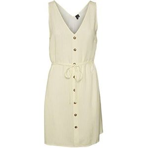 Vero Moda Vmbumpy SL Short Dress Wvn Noos Damesjurk, Wit: Lemom Merengue, S, wit/strepen: Lemom Merengue