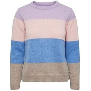 PIECES PCJYMMA LS O-Neck Knit Noos BC Sweater, violet/strepen: CROS-GRSK-Silver Mink, M dames, Paars/strepen: Cros-grsk-silver Mink