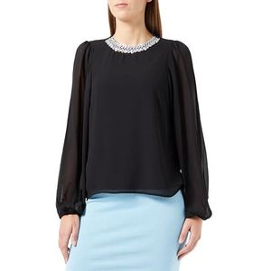 Vila Viwilly L/S O-Neck Top/Ka Chemisier à manches longues pour femme, Noir/détail : paillettes argentées, 38