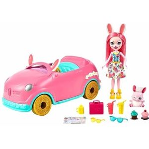 Enchantimals Lapinmobile, auto met Bree Rabbit minipop en Twist-figuur en speelaccessoires, kinderspeelgoed, HCF85