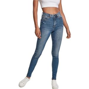 Urban Classics Dames High Waist Skinny Jeans Damesbroek, Wasbare inkt, middelblauw.