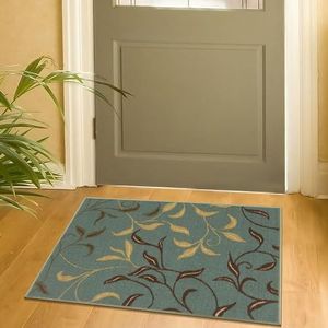 Ottomanson Modern design tapijt met bladpatroon, Ottohome-collectie, rubberen bodem, 67 x 90 cm, groen (zeesmos)