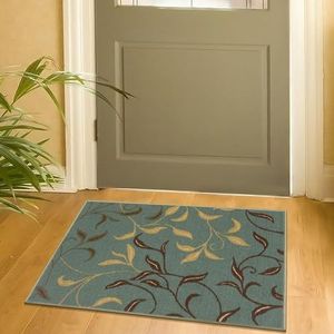 Ottomanson Ottohome Collection Modern tapijt met bladeren met rubberen achterkant, zeeschuimgroen, 67 x 90 cm
