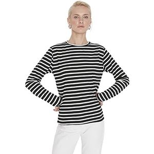 Trendyol T-shirt en tricot à col rond standard décontracté pour femme, Noir, XS