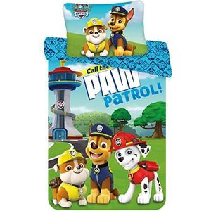 JFabrics Omkeerbaar babybeddengoed Paw Patrol, dekbedovertrek 100 x 135 cm + kussensloop 40 x 60 cm, Marcus, Chase en Ruben