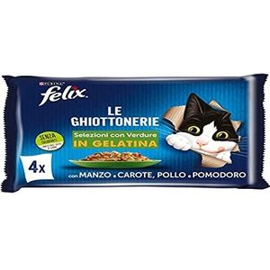 Purina Felix Le Ghiottonerie kattenvoer met rundvlees en wortelen en kip en tomaat, 48 zakjes van elk 85 g