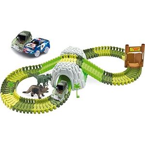 Amewi Magic TRAXX racebaan, motorrace in Dino Park, 374-delige Mega-set met tunnel en opbergdoos