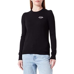 Love Moschino Coupe Normale-Col Rond avec Manches Longues-avec Rembourrage Léger et Broderie en Cœur Pull Sweater Femme, Noir, 50