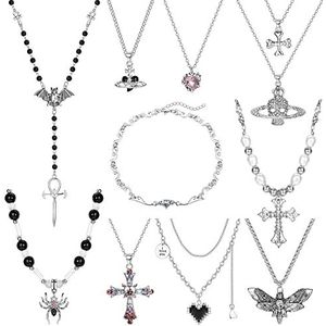 Kakonia 10-12 stuks halsketting oorbellen gothic oorbellen halsketting vintage legering halsketting kruis voor dames, metaal