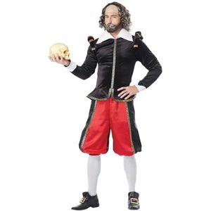 California Costumes William Shakespeare Herenkostuum, volwassen maat, zwart/rood, S, Zwart/Rood