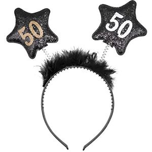 Haarband met cijfers voor de 50ste verjaardag, party, party, kroon met sterantennes, vijftig glitterglitters, uniseks, zwart/goud
