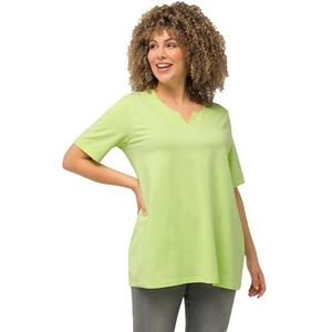 Ulla Popken T-shirt, A-lijn, tuniekkraag, halflange mouwen, dames T-shirt, Lime Groen