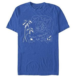 Disney Lilo & Stitch Unisex Surf Line Art Organic T-shirt met korte mouwen Bright Blue, XL, Helder blauw