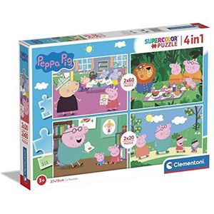 Clementoni - Peppa Pig Supercolor Pig-2 x 20 + 2 x 60 stukjes, kinderen 3 jaar, cartoon-puzzel, gemaakt in Italië, 24799