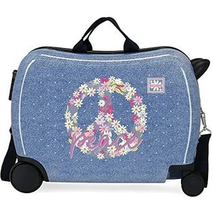 Roll Road Peace Kinderkoffer, blauw, 50 x 39 x 20 cm, hard, ABS, zijcombinatiesluiting, 38 l, 1,8 kg, 4 dubbele wielen, handbagage, blauw, talla única, kinderkoffer, Blauw, Koffer voor kinderen