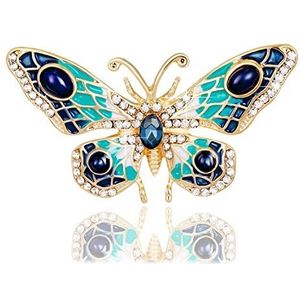 KristLand - Elegante broche van vlinder, geëmailleerd, blauwe vleugels, met Oostenrijks kristal, voor vrouwen, bruiloft, jurk, bruiloft, kristal, kristal