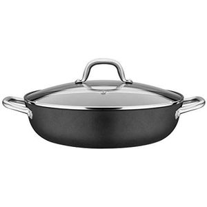 GSW Robusta 716499 gietijzeren pan met glazen deksel, 30 cm, zwart