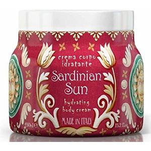 Le Maioliche SARDINIAN SUN Hydraterende lichaamscrème, 450 ml, gemaakt in Italië, noten van gember, oleandro, magnolia, bergamotbloemen, barnsteen, sandelhout, ceder, oranje bloemen