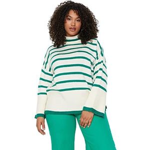 Trendyol Pull en tricot à col montant double boutonnage pour femme Grande taille, Vert, 3XL