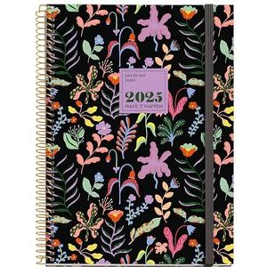 Miquelrius Fantasy Garden Jaarplanner 2025, 155 x 213 mm, met gelamineerde kartonnen omslag, spiraalbinding, elastische sluiting, 80 g/m² papier, Spaans, Engels en Portugees