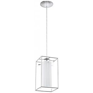 EGLO Hanglamp Loncino 1, 1-vlammige vintage hanglamp, hanglamp van staal, kleur: chroom, glas: gesatineerd, helder, fitting: E27, L: 15 cm