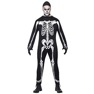Smiffys Skelet broek kostuum, zwart, met capuchon en handschoenen, zwart, M