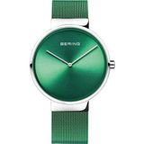 BERING Gemengd analoog kwarts klassieke collectie horloge met armband van roestvrij staal en saffierglas, Groen/Zilver, 39 mm