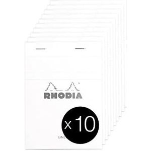 RHODIA 13601C – notitieblok, nr. 13 wit, A6, gelinieerd, 80 afneembare vellen, wit papier, 80 g/m², omslag van gecoate kaart, verpakking met 10 blokken