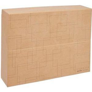 Exacompta - 1 Transferbox van papier, gecoat met Eterneco-plantaardige olie, rug 90 mm, metalen oogje, afmetingen: 25,5 x 34 x 9 cm, bruin geometrische motieven