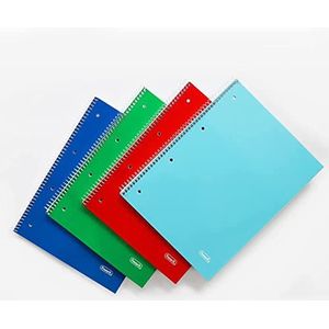 Favorit Spiraalboek, A4, gestreept, 5 stuks, met gaten en microperforatie, 80 g/m² papier, 1 rood, 1 blauw, 1 groen, 1 turquoise + 1 kleur roterend