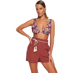 Trendyol Women High Waist Wide Leg Shorts Boxer Enfant Femme, marron, 40