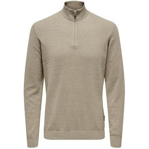 Only & Sons Onsloui Reg 12 Mel Half Zip gebreide herentrui, Woestijn taupe / detail: gemêleerd