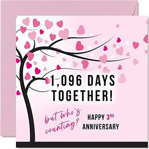 Grappige leren verjaardagskaart voor vrouw of man - 1096 dagen samen - ""I Love You"" cadeau, wenskaarten voor 3e huwelijksverjaardag voor partner, 145 mm x 145 mm