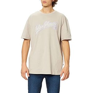Urban Classics Basic T-shirt voor heren, korte mouwen, T-shirt met logo, baseballstijl, snit, schouders, ronde hals, maten S-5XL, Sky Blauw/Wit