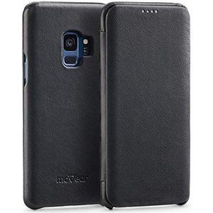 MoVear beschermhoes voor Samsung Galaxy S9 (5,8 inch), van leer, klassieke flipside S, compatibel met Galaxy S9 (5,8 inch), met magneet voor het sluiten van de klep, nappalzwart, elegant en stijlvol, handgemaakt