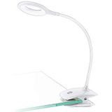 EGLO Cabado Led-klemlamp met accu, klemlamp met touch, neutraal wit, dimbaar, bureaulamp van kunststof, klemspot in wit, ledscherm met klem