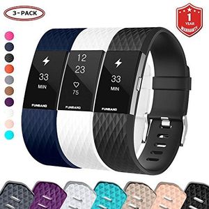 FunBand® Horlogebandje voor de Fitbit Charge 2; klassiek model; verstelbaar; zachte siliconen; sportief polsbandje/horlogebandje voor de Fitbit Charge 2 (klein en groot)