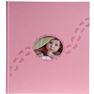 Exacompta - Ref. 12202E - 1 fotoalbum met 60 witte pagina's van Piloo - 29x32 cm - omslag van wafelpapier met motief ""kleine voetjes"" roze - personalisatievenster - 300 foto's