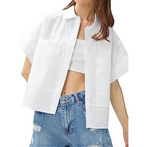 Koton T-shirt à manches courtes en coton pour femme, Blanc cassé (001), 40