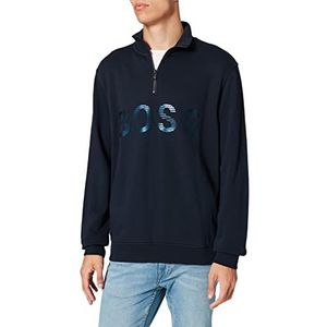 BOSS Sakul ZA Sweatshirt voor heren, van katoenen badstof met ritssluiting en kraag, Blauw