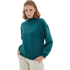 Trendyol Standaard opstaande kraag sweatshirt met slogan trainingspak dames, blauwgroen, S, Blauwgroen